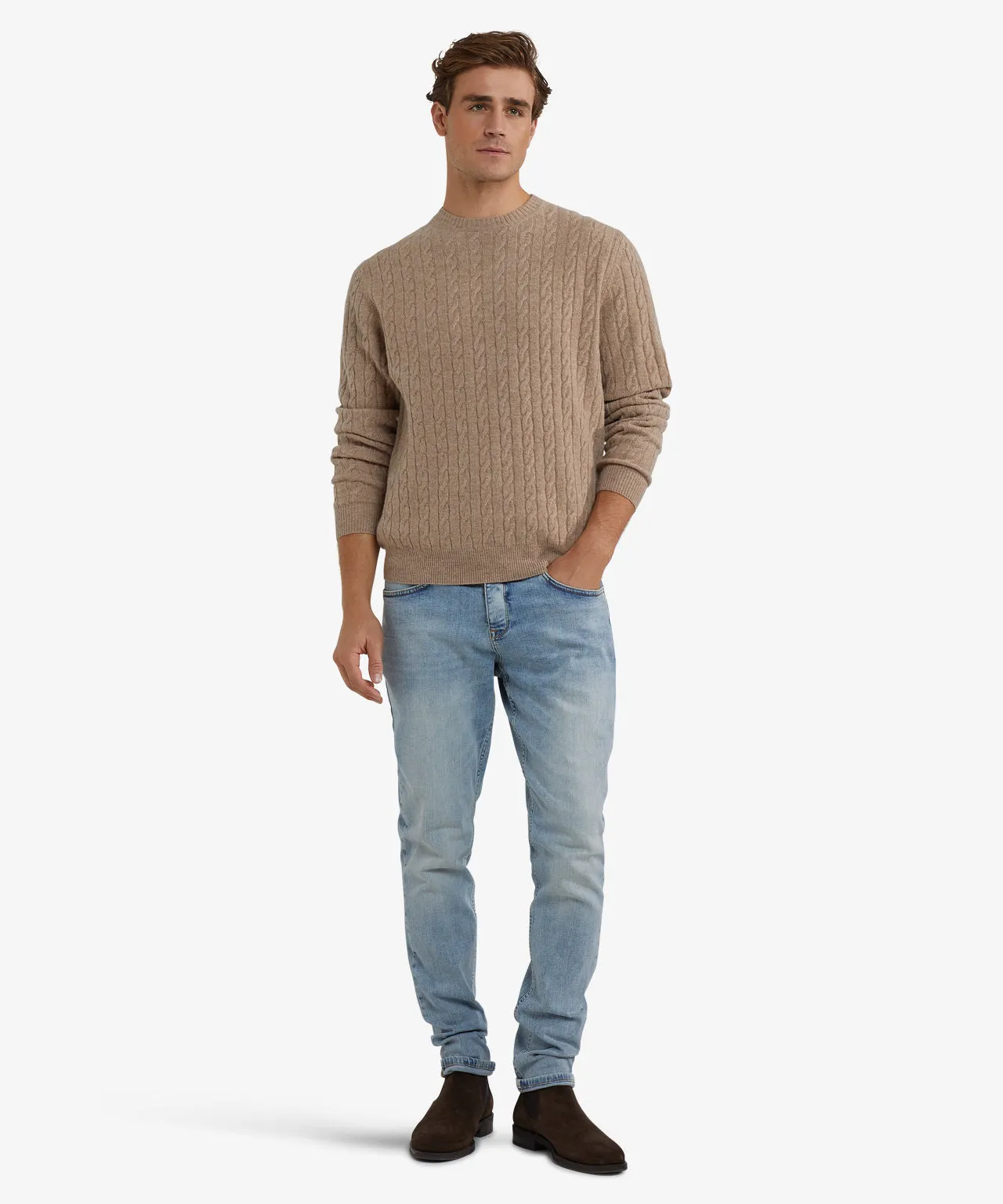 Lambswool Round Neck Cable Knit Sweater | Sand sold by McGregor product image thumbnail 3
