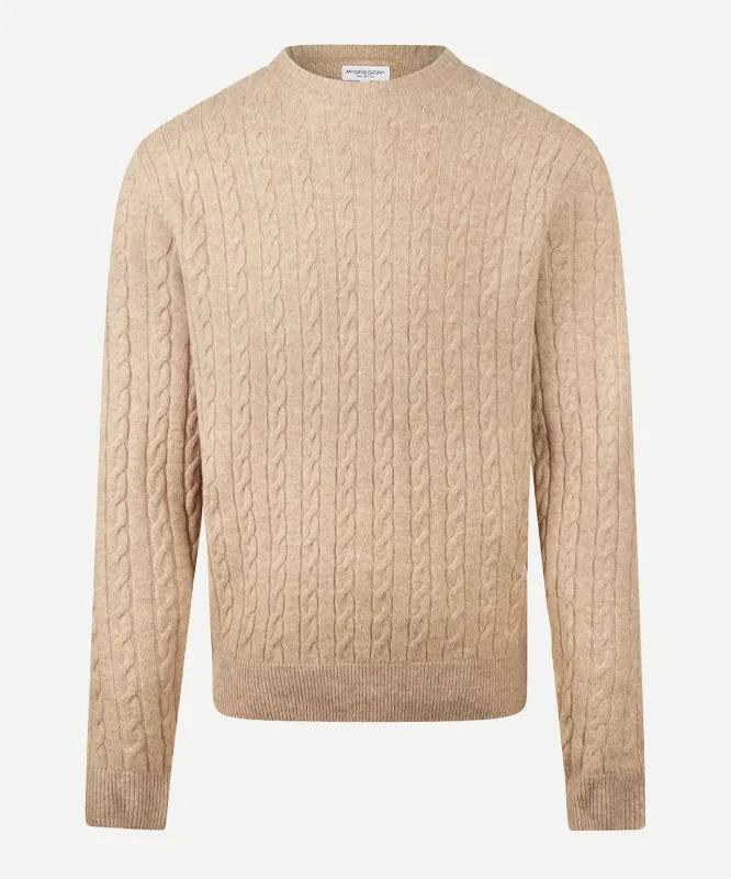 Lambswool Round Neck Cable Knit Sweater | Sand made by McGregor