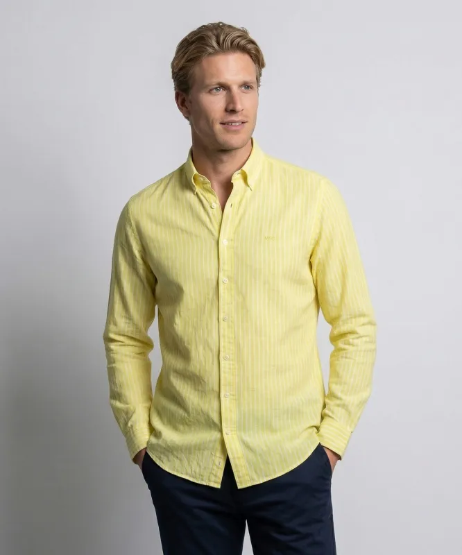 Shirt Cotton Linen Stripe | Light Yellow made by McGregor