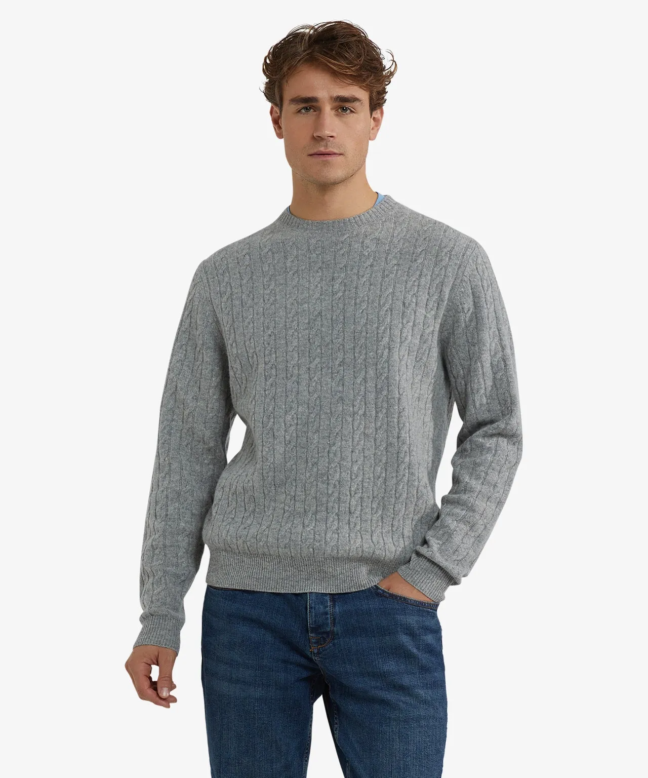 Sweater Lambswool Round Neck Cable Pattern | Medium Gray Melange sold by McGregor product image thumbnail 2