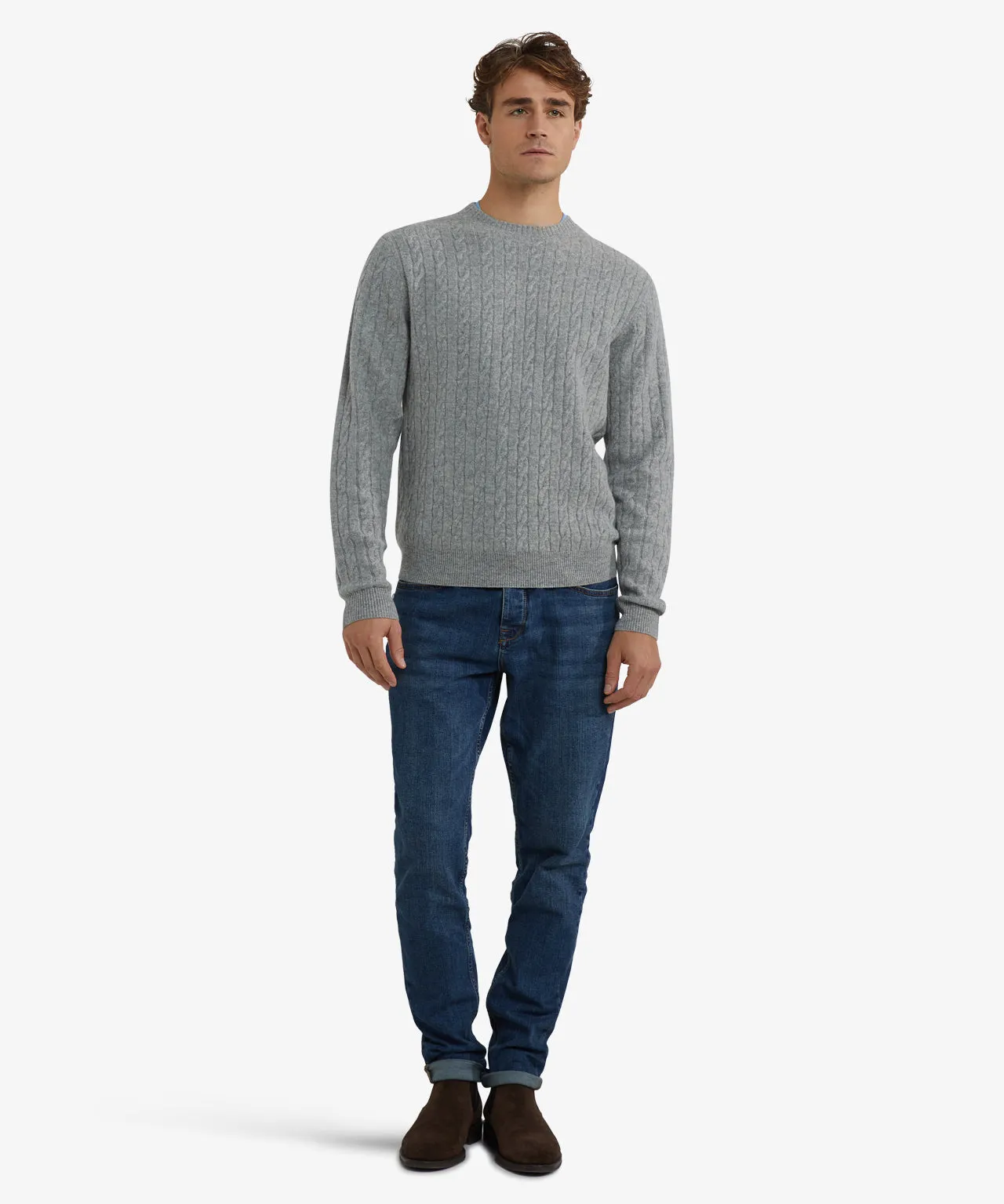 Sweater Lambswool Round Neck Cable Pattern | Medium Gray Melange sold by McGregor product image thumbnail 3