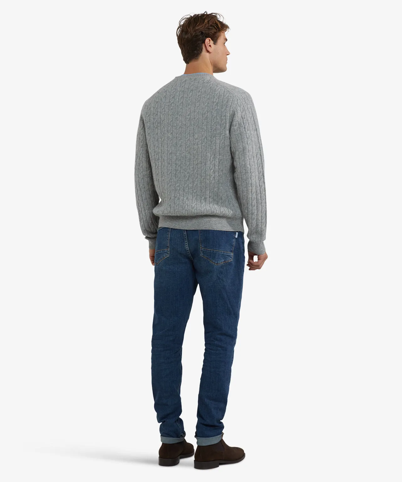 Sweater Lambswool Round Neck Cable Pattern | Medium Gray Melange sold by McGregor product image thumbnail 5