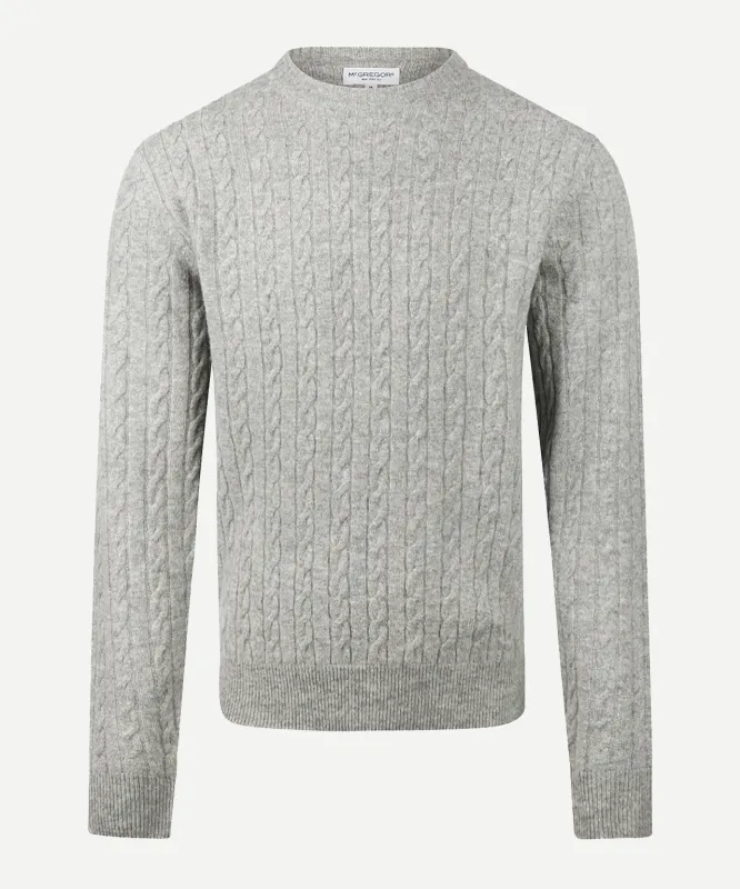 Sweater Lambswool Round Neck Cable Pattern | Medium Gray Melange made by McGregor
