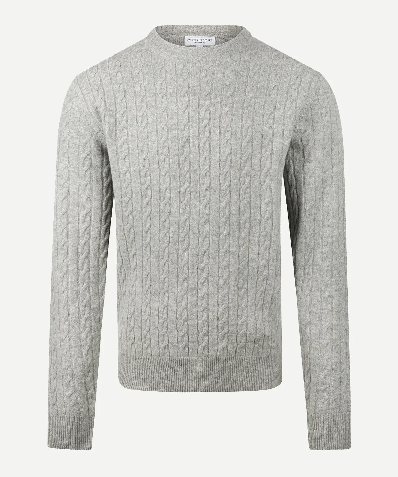 Sweater Lambswool Round Neck Cable Pattern | Medium Gray Melange sold by McGregor