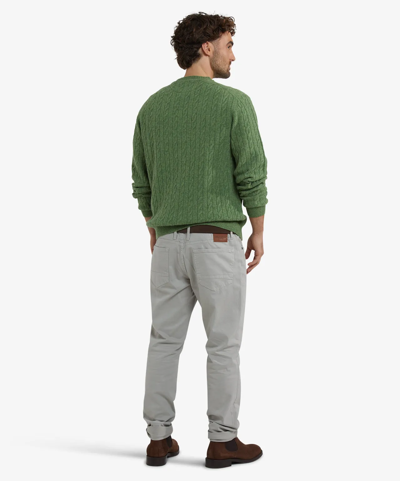 Lambswool Round Neck Cable Knit Sweater | Moss Green sold by McGregor product image thumbnail 5