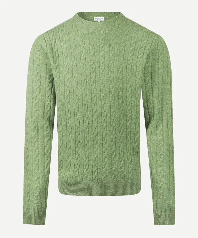 Lambswool Round Neck Cable Knit Sweater | Moss Green made by McGregor