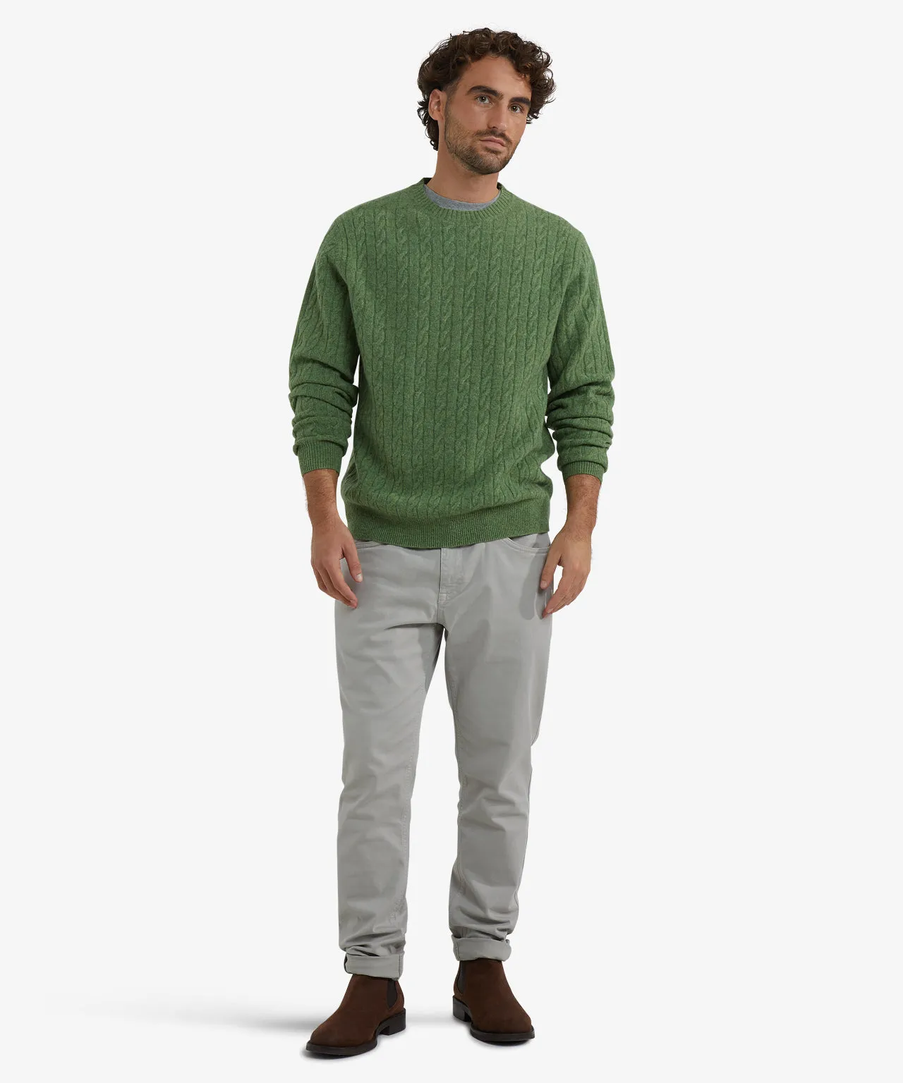 Lambswool Round Neck Cable Knit Sweater | Moss Green sold by McGregor product image thumbnail 3