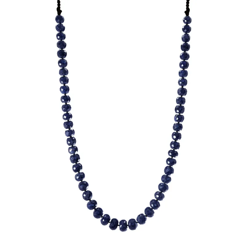 18K Gold 275 Carat Faceted Blue Sapphire Rondel Bead Necklace on Cord sold by Me & Ro