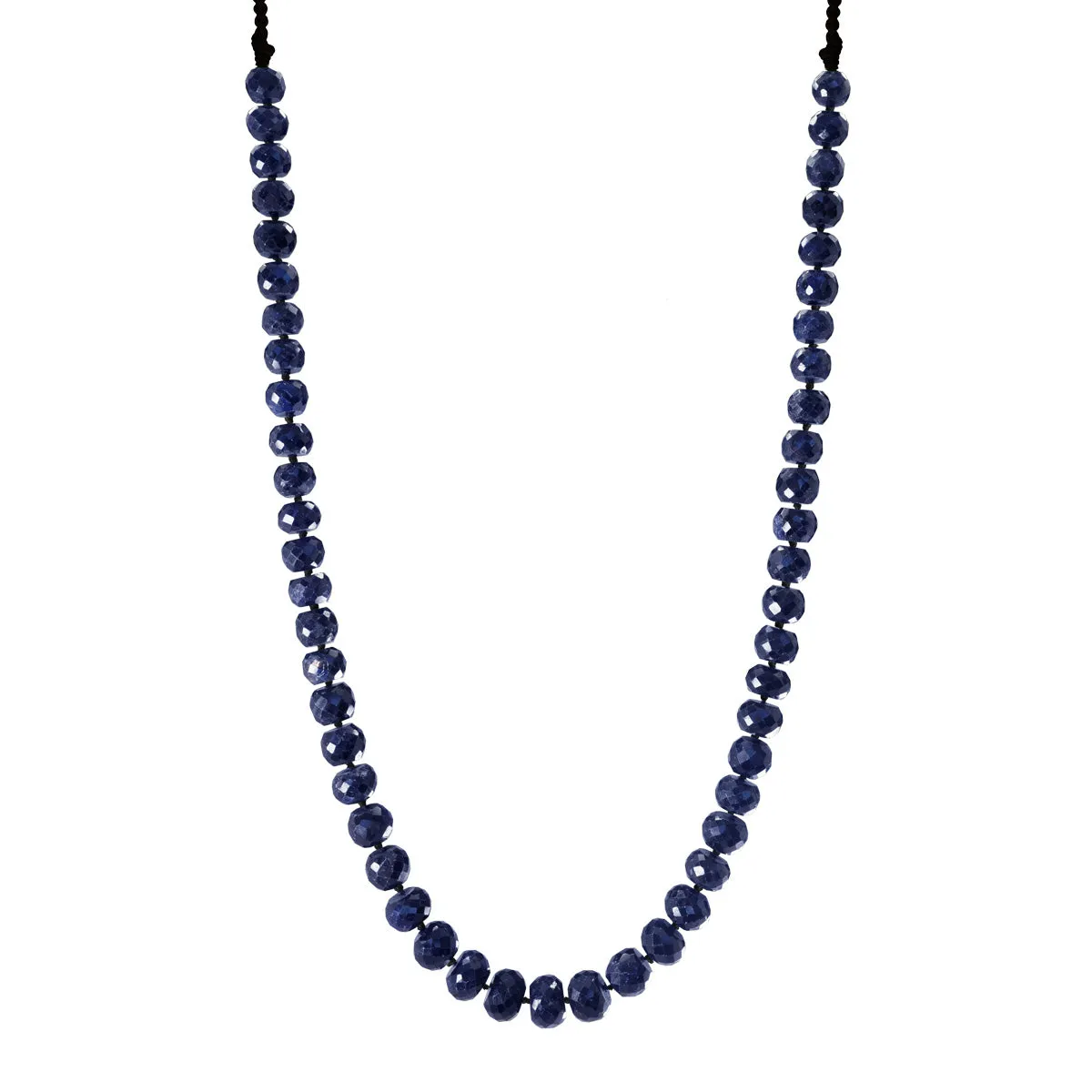 18K Gold 275 Carat Faceted Blue Sapphire Rondel Bead Necklace on Cord sold by Me & Ro