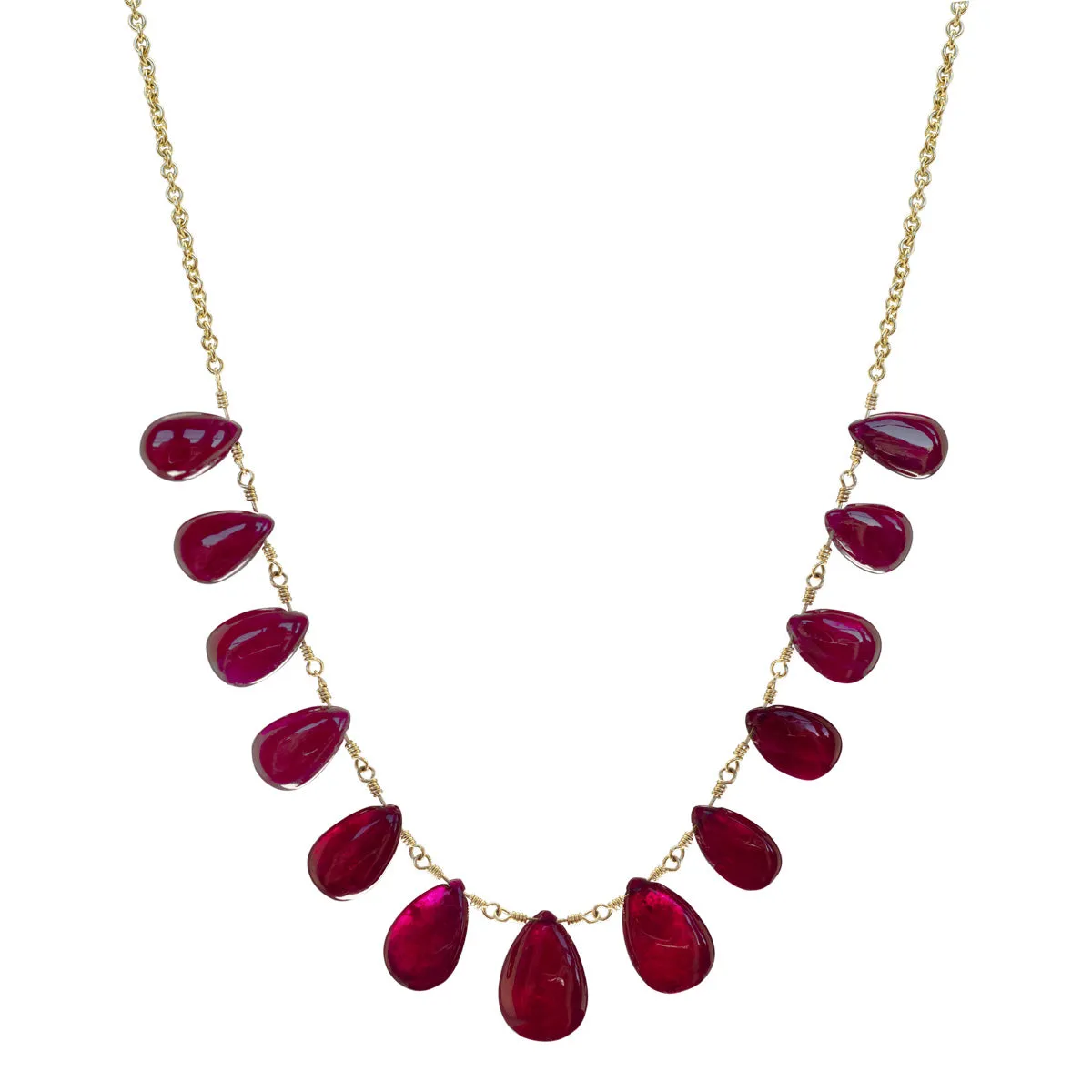 18K Gold 13 Natural Ruby Teardrop Necklace sold by Me & Ro