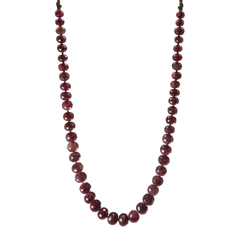 18K Gold 375 Carat Faceted Ruby Rondel Bead Necklace on Cord sold by Me & Ro
