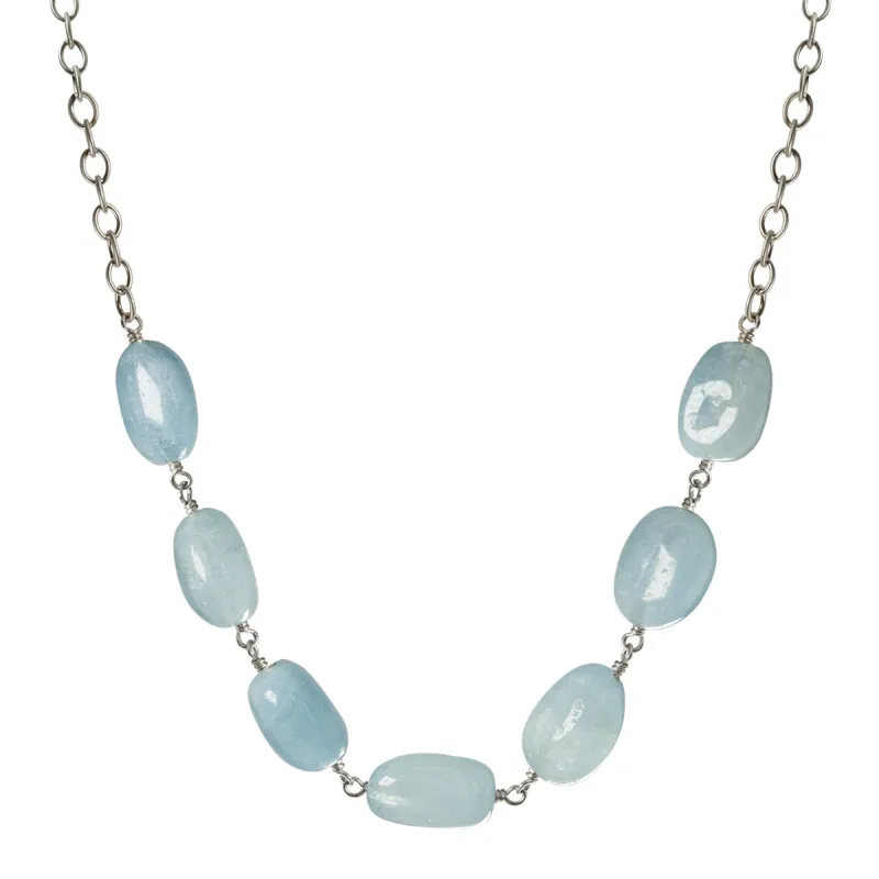 Sterling Silver 7 Aquamarine Bead Necklace on Chain sold by Me & Ro