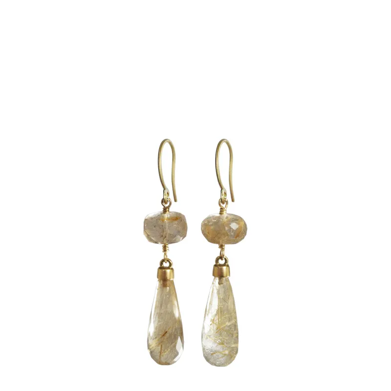 18K Gold Rutilated Quartz Drop Earrings sold by Me & Ro