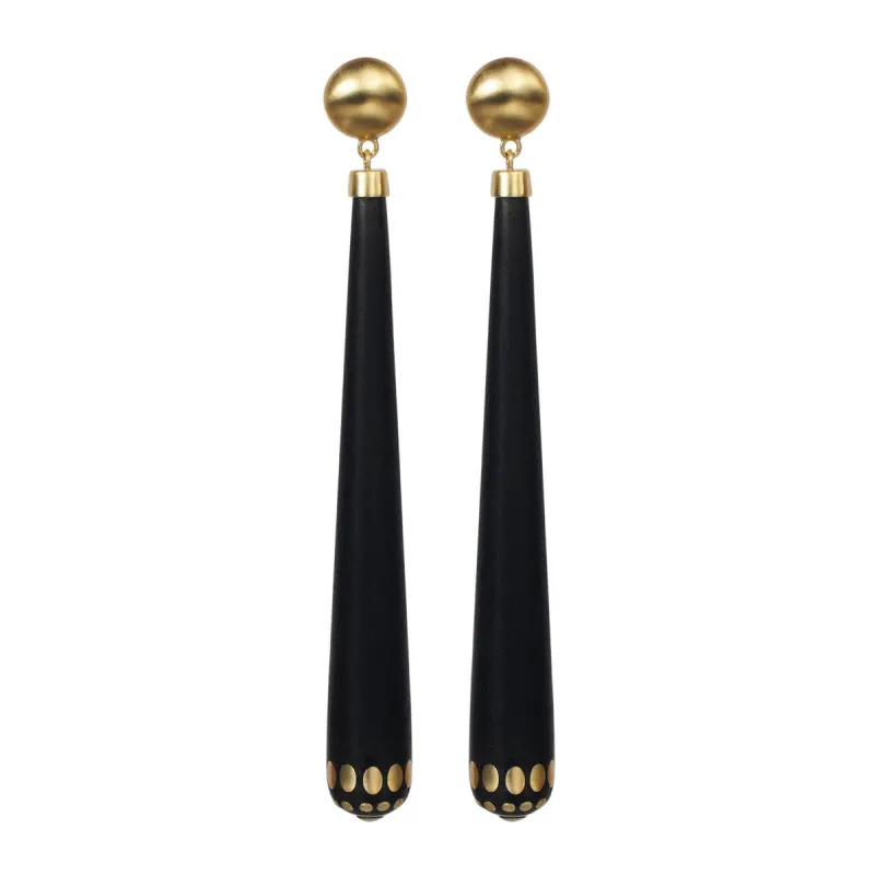 18K Gold Long Ebony Teardrop Earrings made by Me & Ro