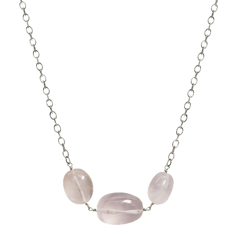 Sterling Silver Rose Quartz Bead Necklace on Chain sold by Me & Ro