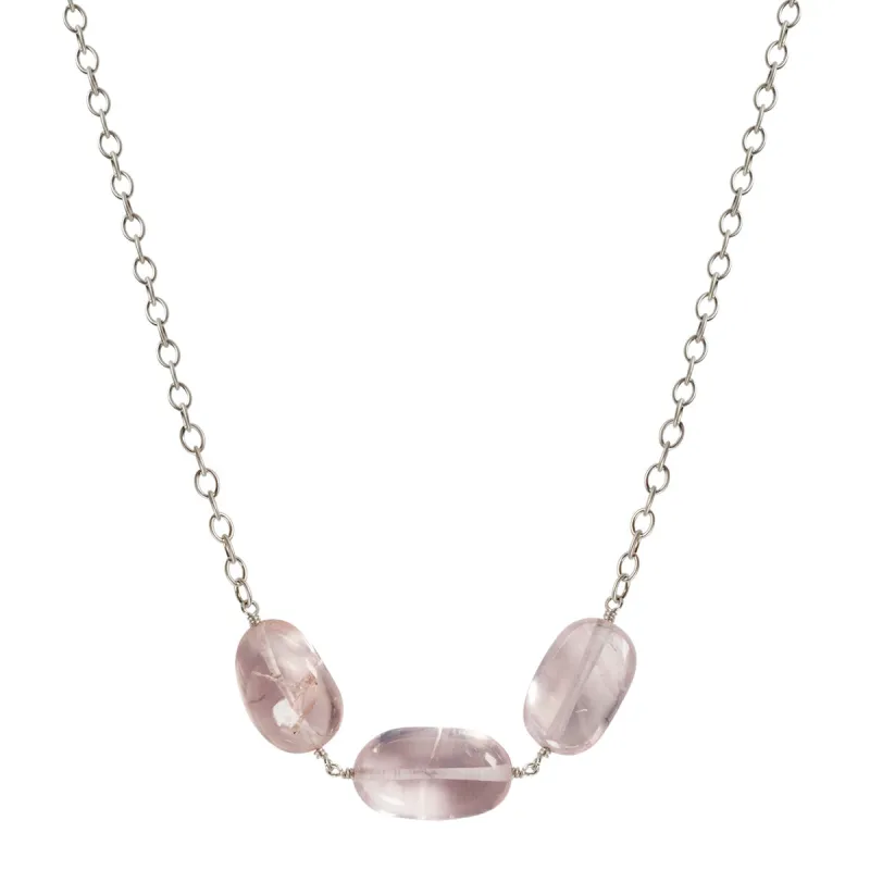 Sterling Silver Rose Quartz Bead Necklace on Chain sold by Me & Ro
