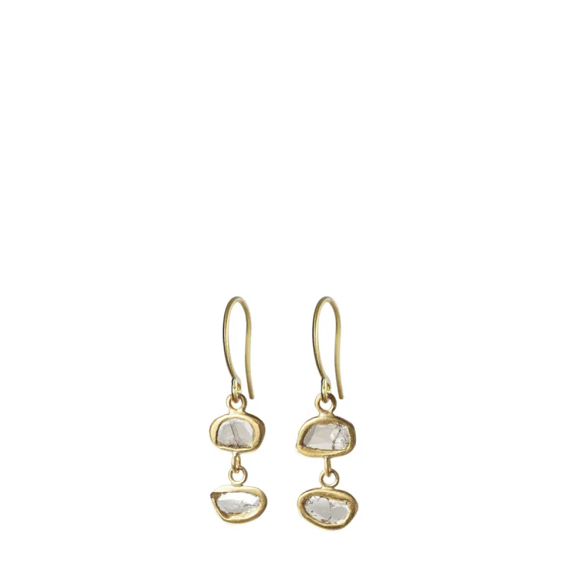 18K Gold Natural Double Flat Diamond Earrings sold by Me & Ro