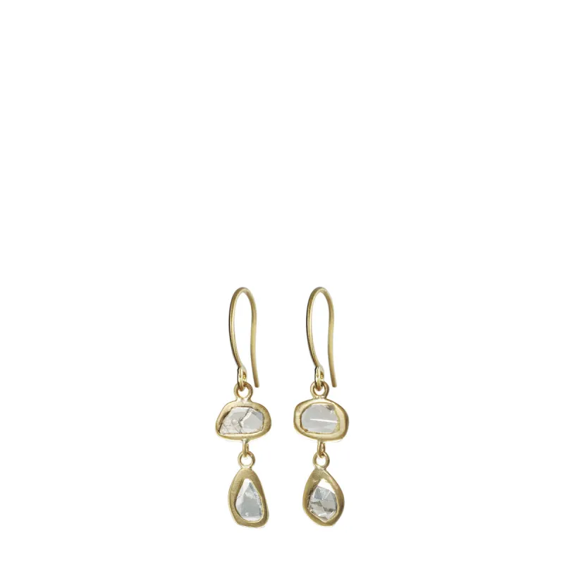 18K Gold Natural Double Flat Diamond Earrings sold by Me & Ro