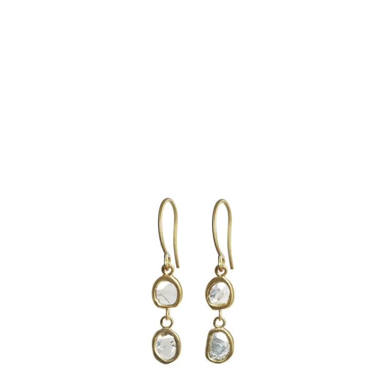 18K Gold Natural Double Flat Diamond Earrings sold by Me & Ro