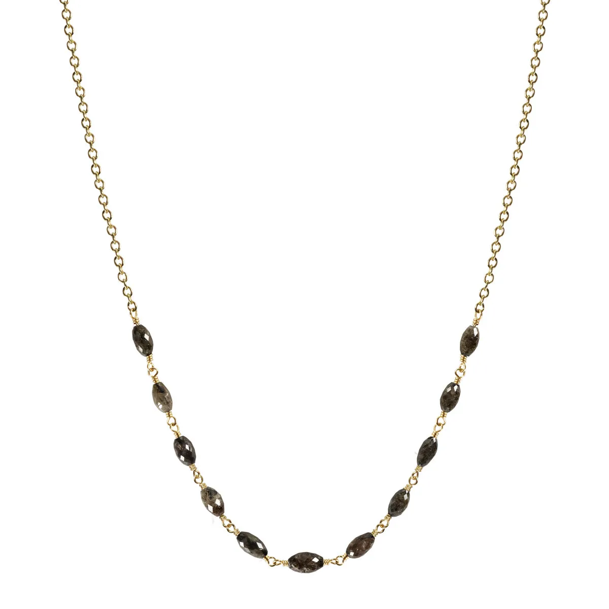 18K Gold 11 Natural Opaque Grey Diamonds on Chain sold by Me & Ro