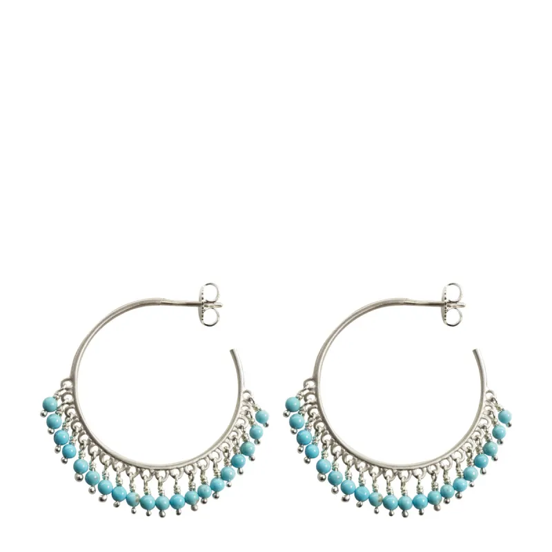 Sterling Silver Medium Fine Turquoise Beaded Hoop Earrings sold by Me & Ro