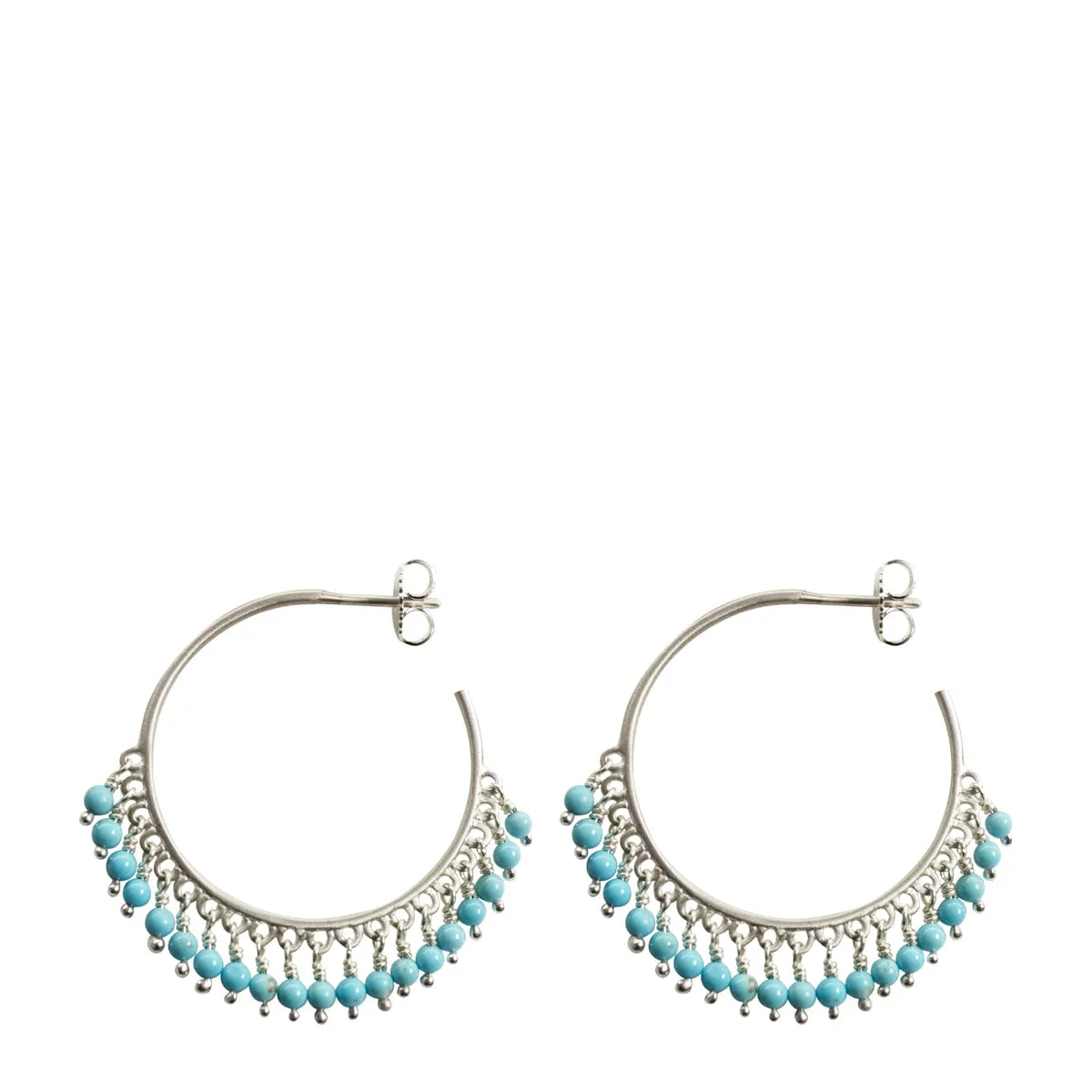 Sterling Silver Medium Fine Turquoise Beaded Hoop Earrings sold by Me & Ro