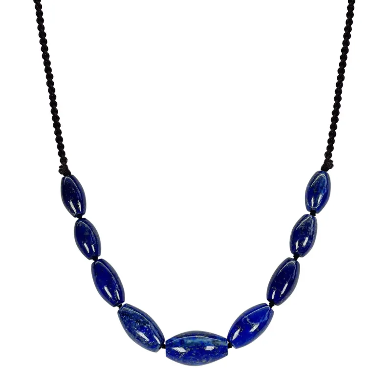 Nine Graduated Oval Lapis Beads with 10K Gold Button made by Me & Ro