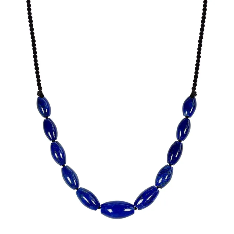 Eleven Graduated Oval Lapis Beads with 10K Gold Button sold by Me & Ro