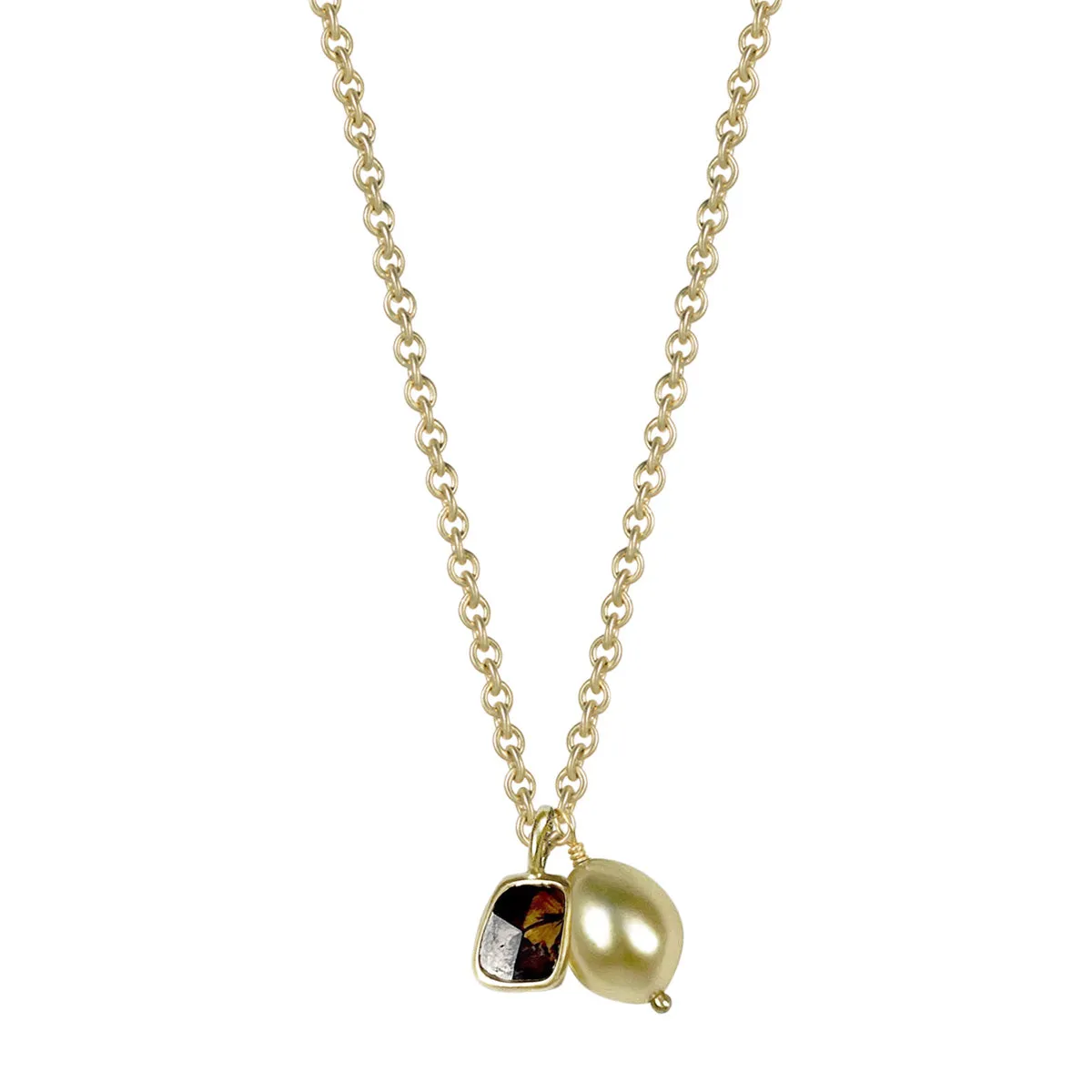 18K Gold Natural Square Diamond Slice and Golden South Sea Keshi Pearl Pendant sold by Me & Ro