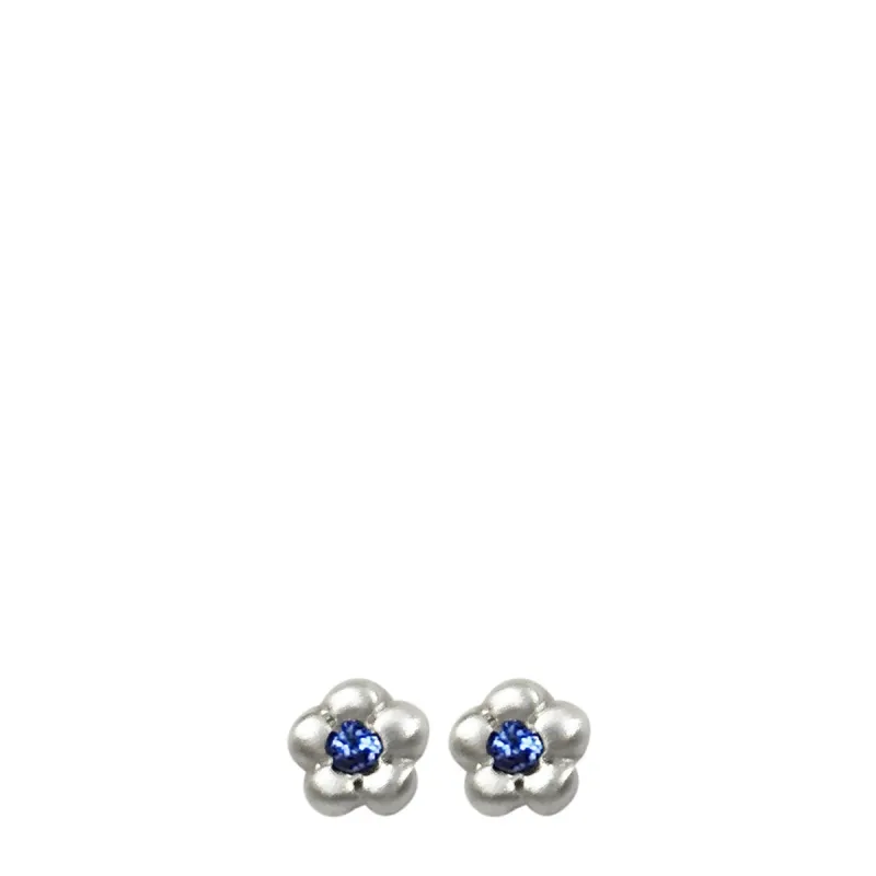 Sterling Silver Daisy Flower Stud Earrings with Blue Sapphire sold by Me & Ro