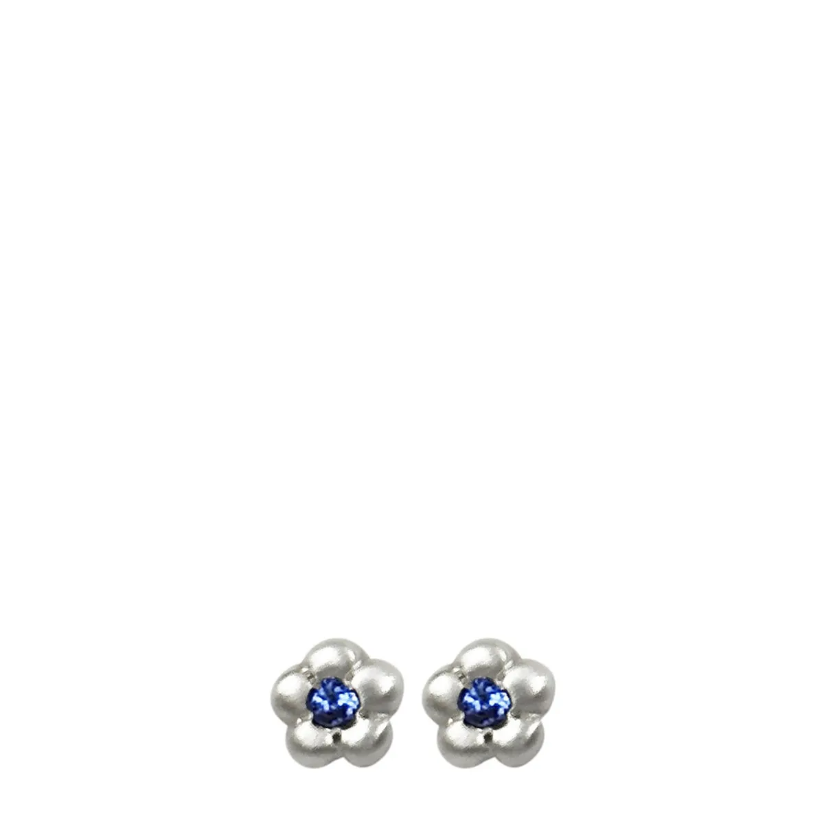 Sterling Silver Daisy Flower Stud Earrings with Blue Sapphire sold by Me & Ro