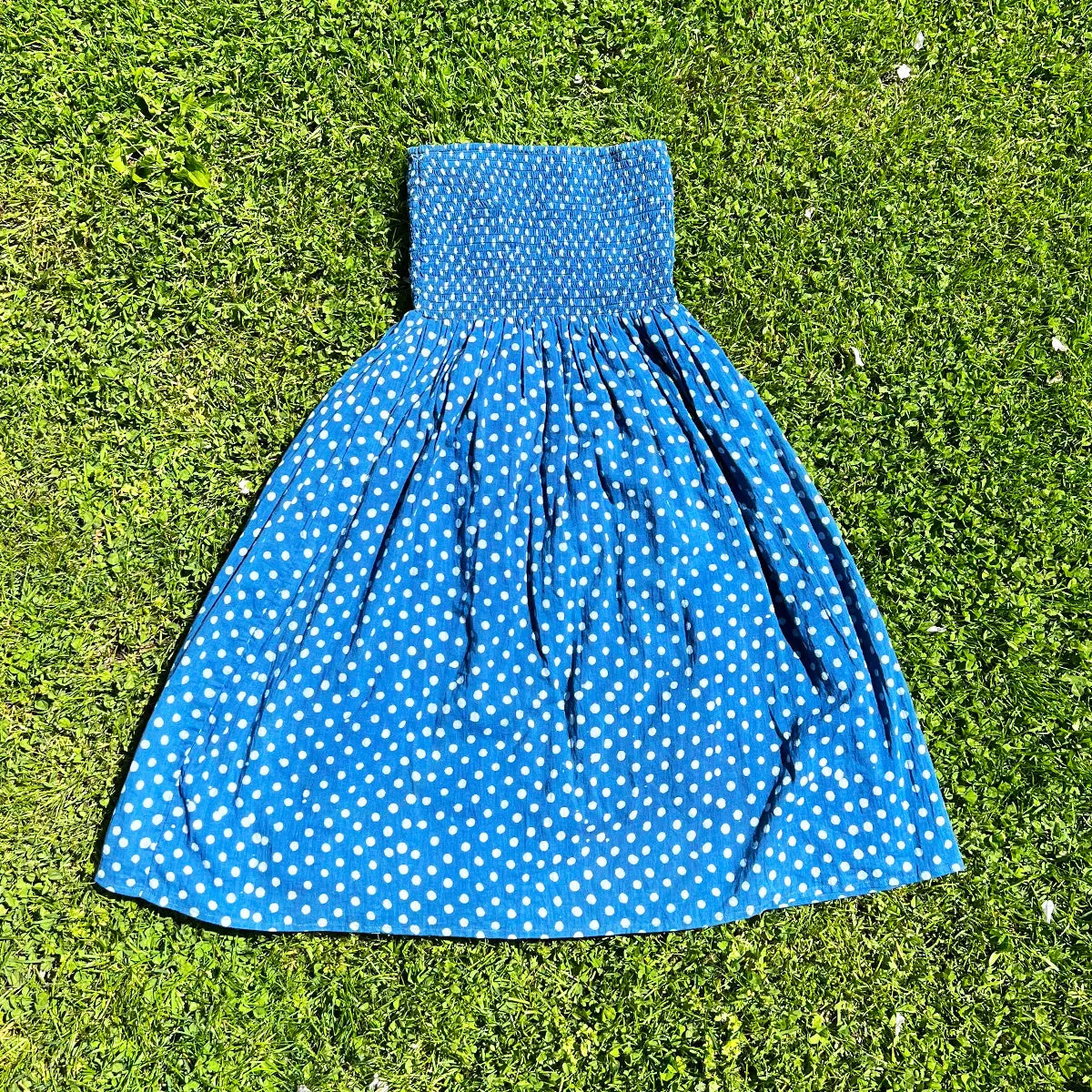 Blue Polka Dot Strapless Dress sold by Me & Ro product image thumbnail 2