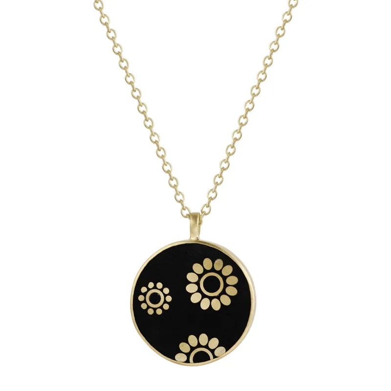 18K Gold Small Ebony Multi Flower Disc Pendant sold by Me & Ro