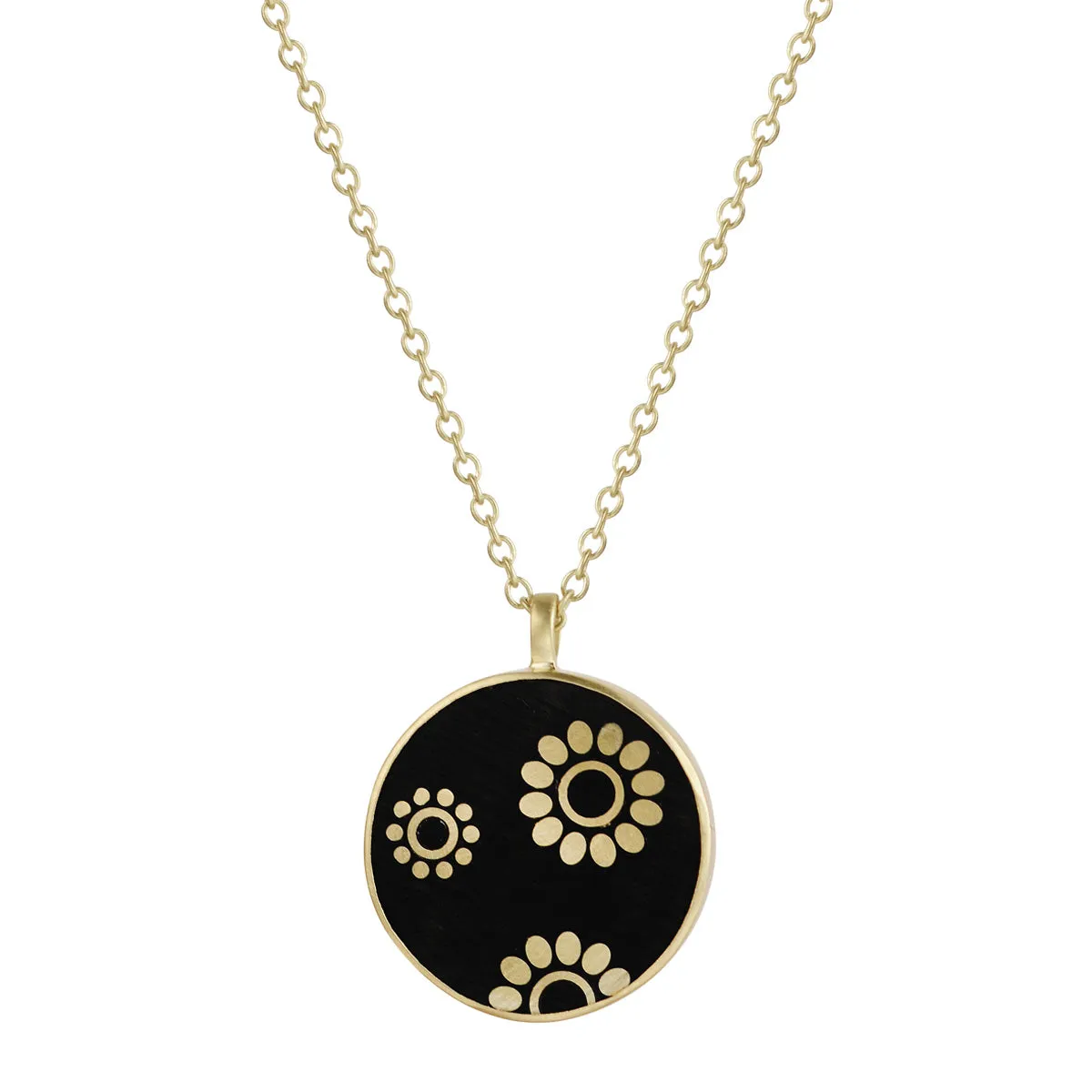 18K Gold Small Ebony Multi Flower Disc Pendant sold by Me & Ro