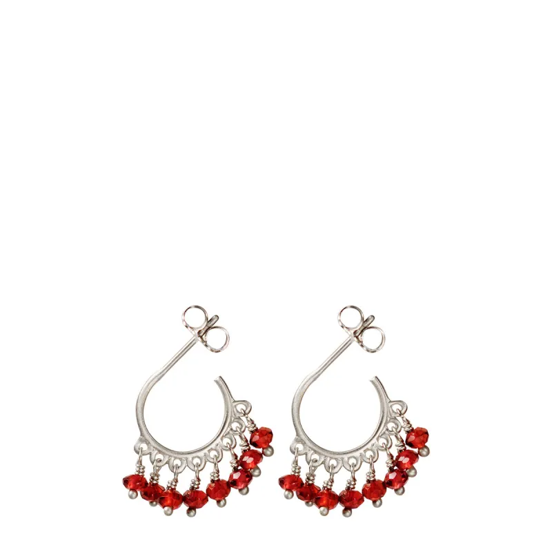 Sterling Silver Small Fine Garnet Beaded Hoop Earrings sold by Me & Ro