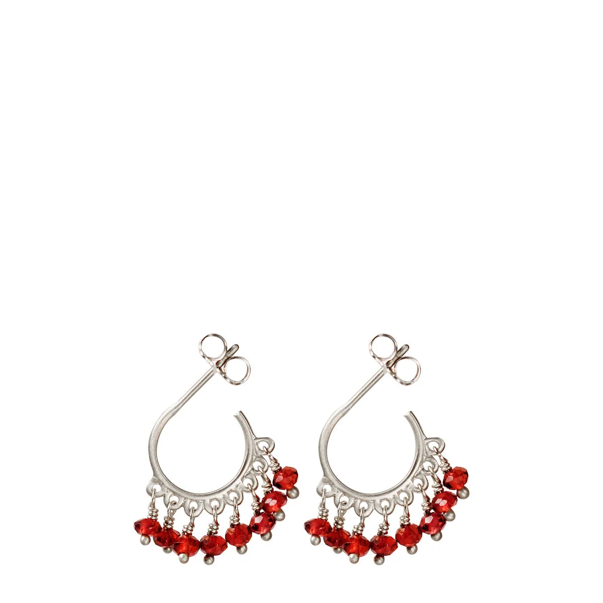 Sterling Silver Small Fine Garnet Beaded Hoop Earrings sold by Me & Ro