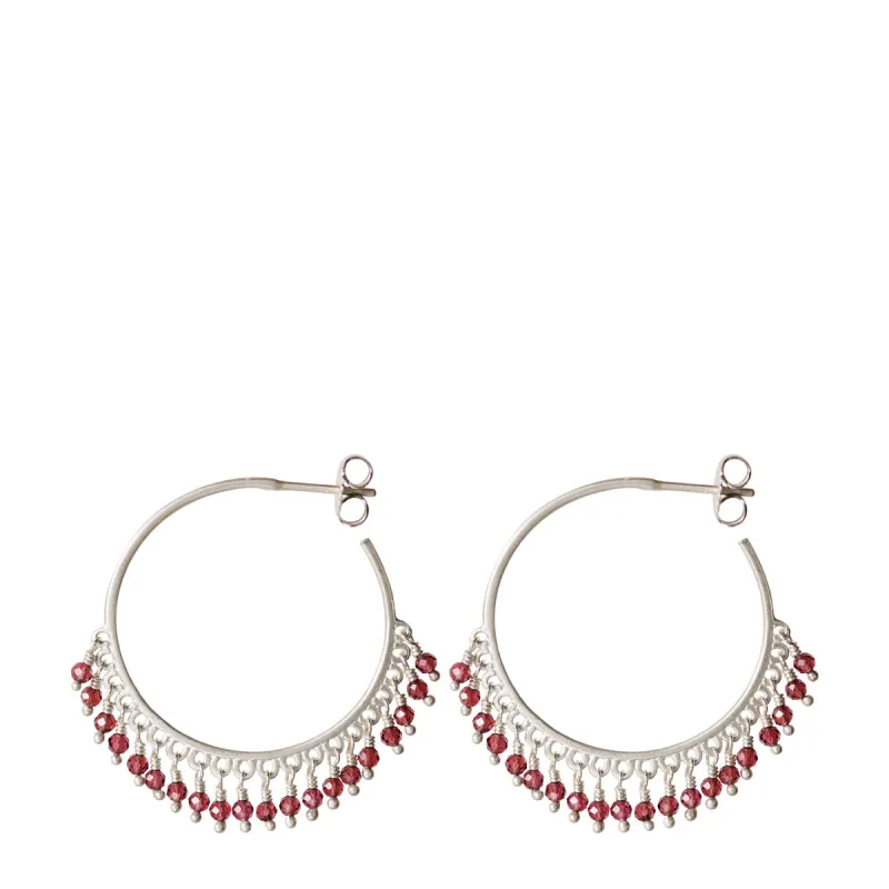 Sterling Silver Medium Fine Garnet Beaded Hoop Earrings sold by Me & Ro