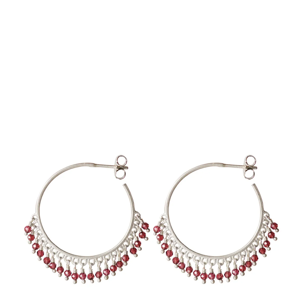 Sterling Silver Medium Fine Garnet Beaded Hoop Earrings sold by Me & Ro