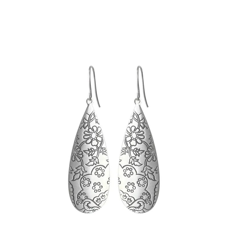 Sterling Silver Slim Teardrop Paisley Earrings sold by Me & Ro