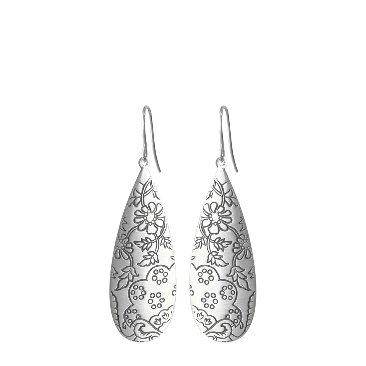 Sterling Silver Slim Teardrop Paisley Earrings sold by Me & Ro