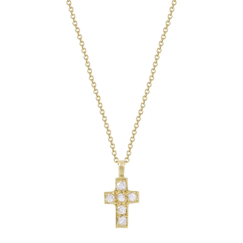 18K Gold Cross Pendant with Rose Cut Diamonds sold by Me & Ro