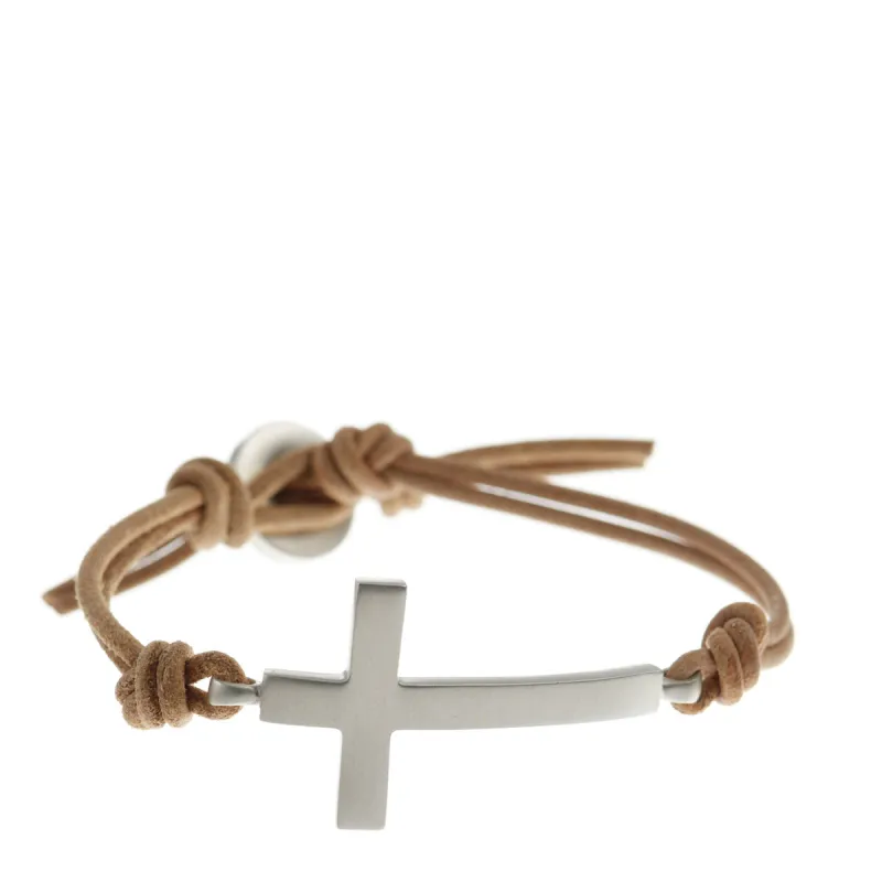 Men's Sterling Silver Cross Bracelet on Natural Leather sold by Me & Ro