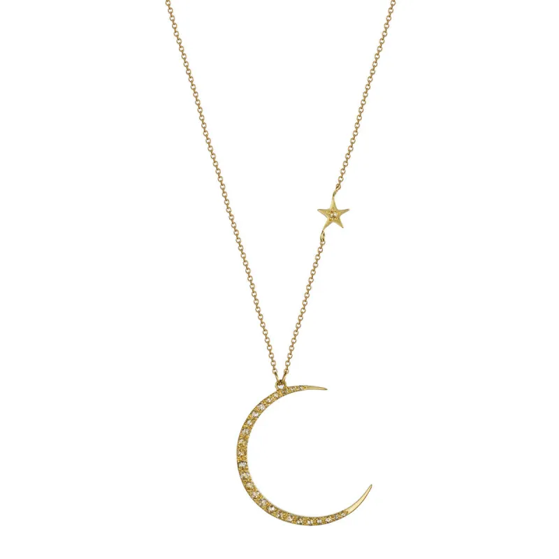 18K Gold Crescent Moon & Star Pendant with Diamonds sold by Me & Ro