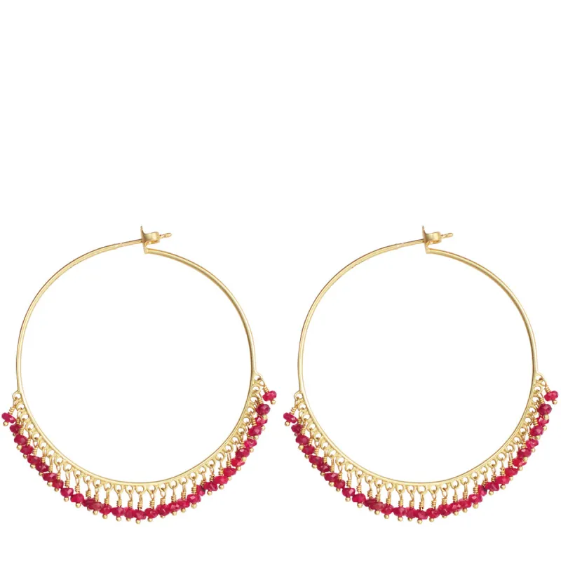 18K Gold Large Ruby Endless Hoop Earrings sold by Me & Ro