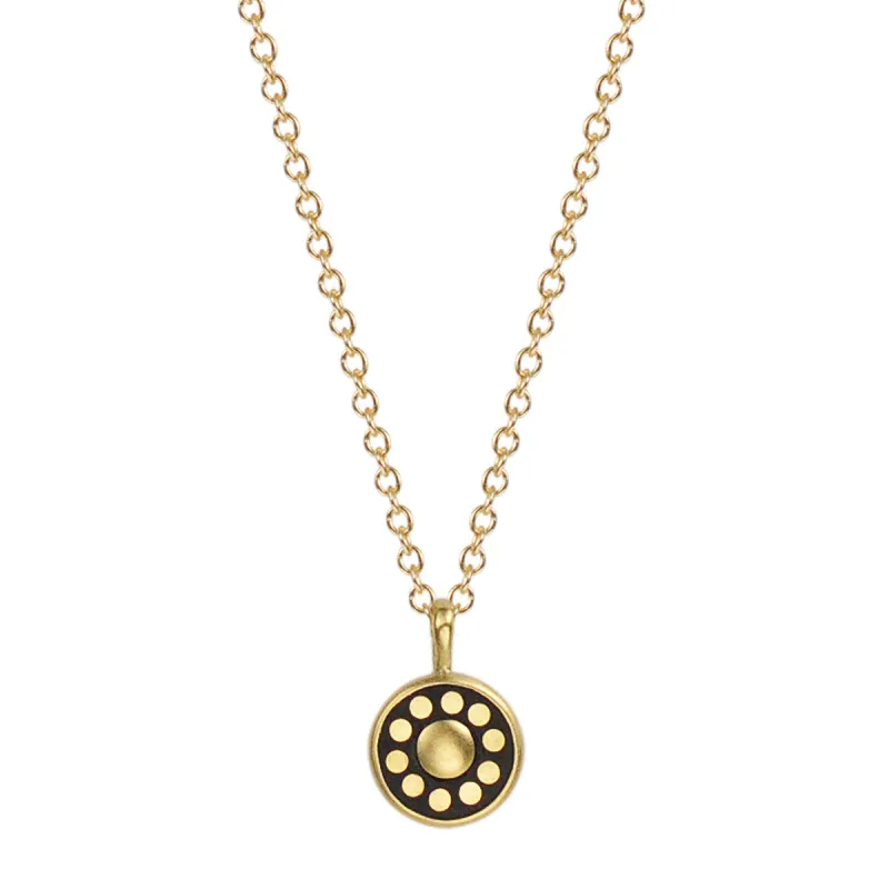 18K Gold Tiny Ebony Flower Disc Pendant made by Me & Ro