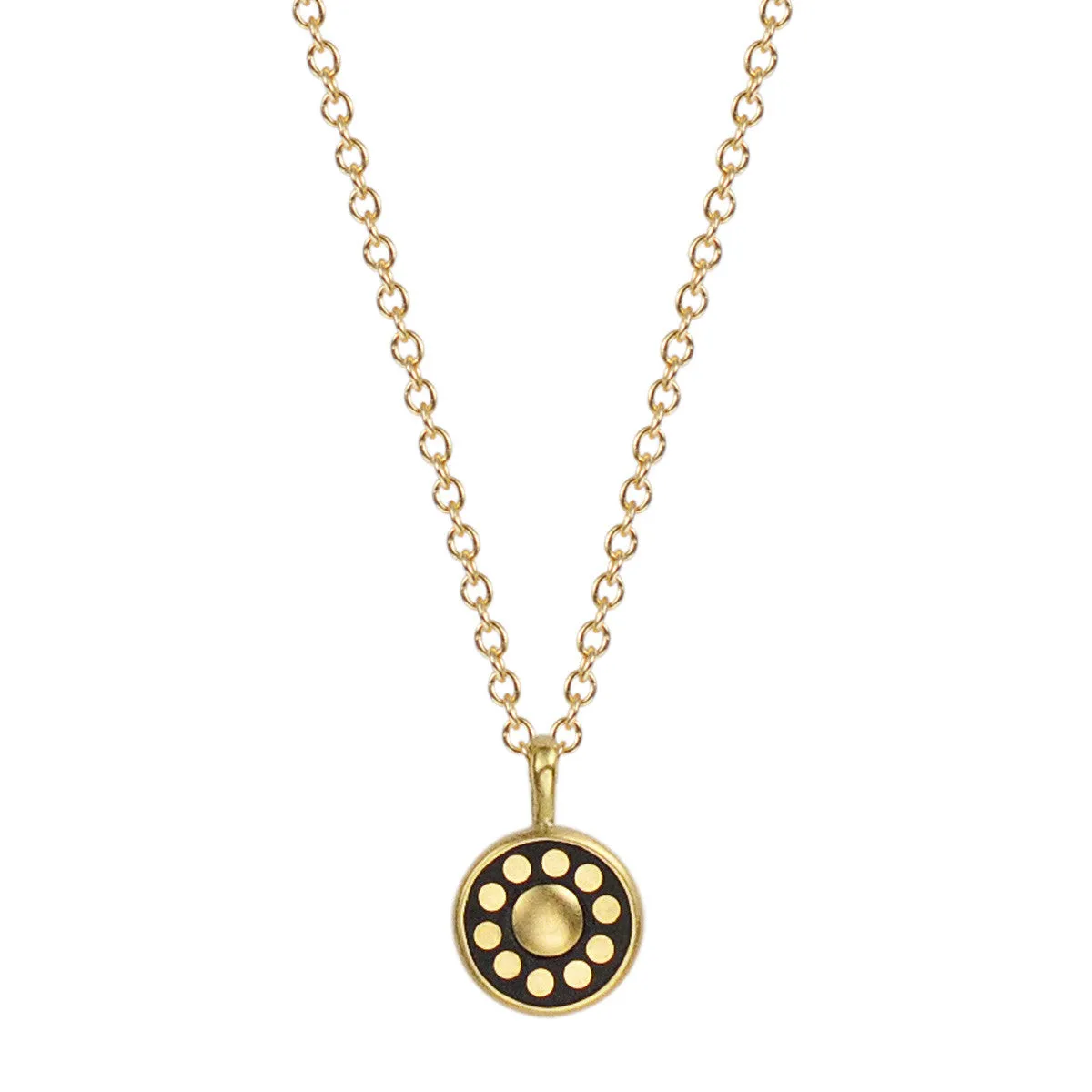 18K Gold Tiny Ebony Flower Disc Pendant sold by Me & Ro