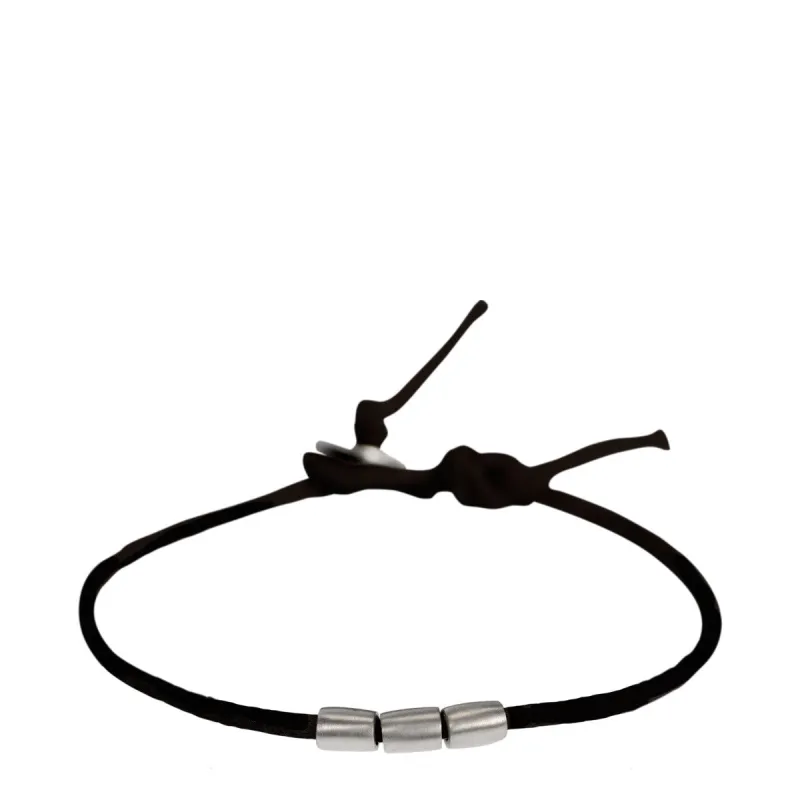 Men's Sterling Silver 3 Bead Bracelet on Black Cord sold by Me & Ro