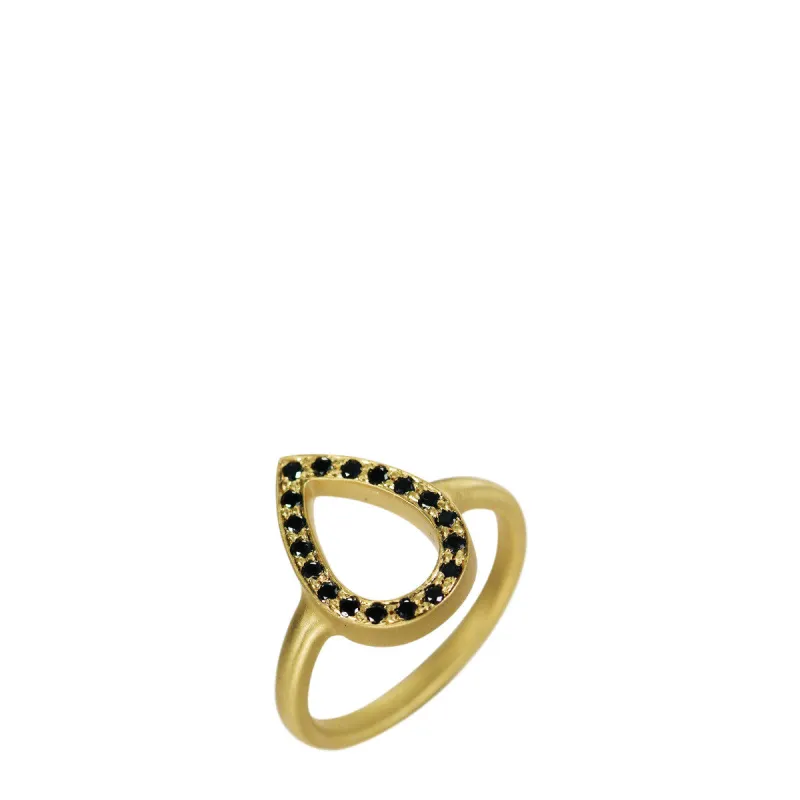 18K Gold Pave Teardrop Ring with Black Diamonds sold by Me & Ro