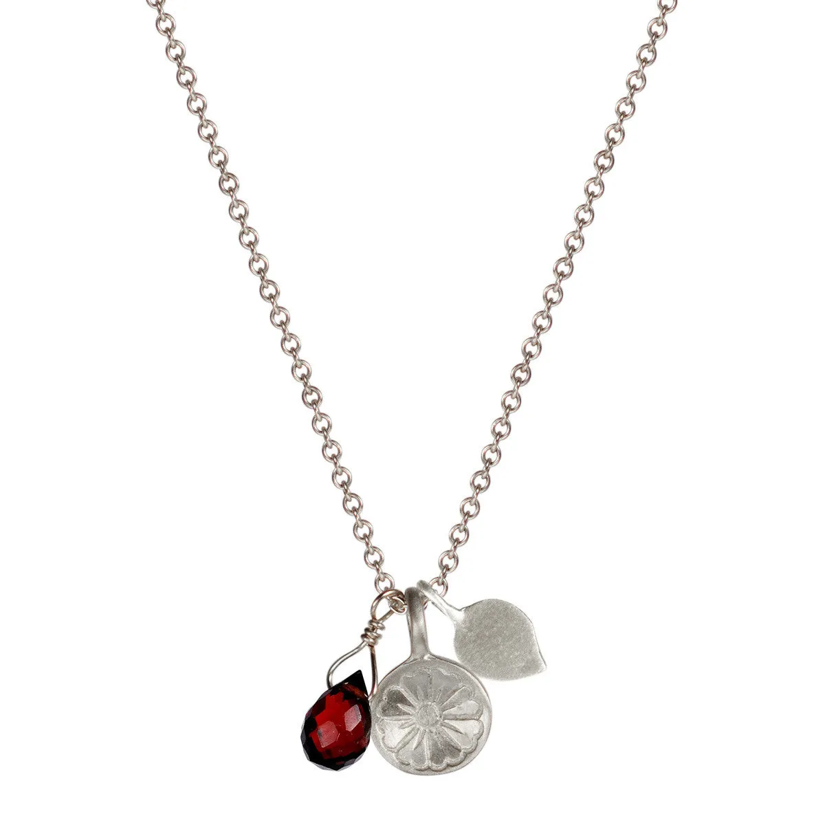 Sterling Silver Flower Trinket with Garnet Bead sold by Me & Ro