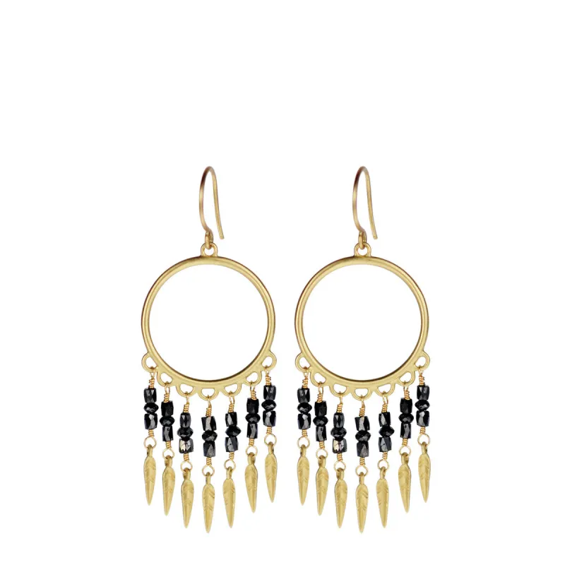 18K Gold Small Black Diamond Dream Catcher Earrings sold by Me & Ro
